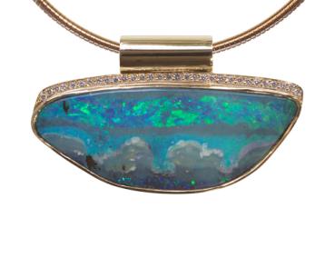 Pendant Yellow Gold Boulder Opal, Opal Jewellery